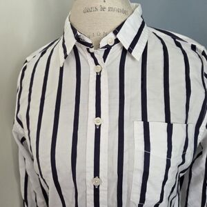 Vtg Tommy Hilfiger Navy and White Striped Button Down Shirt